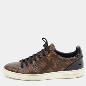 Louis Vuitton Brown/Black Monogram Canvas and Patent Leather Frontrow Sneakers Size 38.5