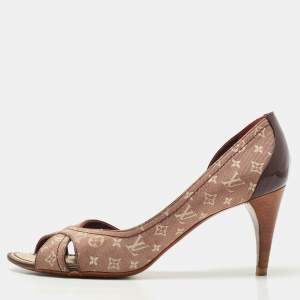 Pre Owned Louis Vuitton Brown/Burgundy Canvas and Patent Leather D'orsay Open Toe Pumps Size 37.5
