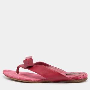 Pre Owned Louis Vuitton Red Leather Cube Thong Flat Slides Size 38.5