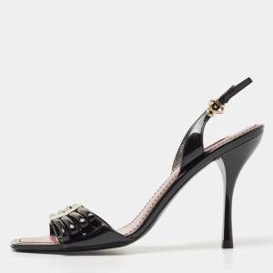 Louis Vuitton Black Patent Leather Sligback Sandals Size 38