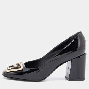 Louis Vuitton Black Patent Leather Madeleine Block Heel Pumps Size 37.5