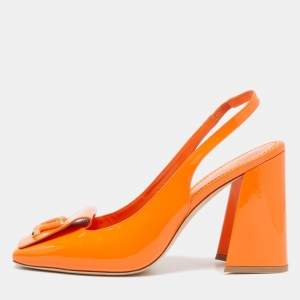 Louis Vuitton Orange Patent Leather Shake Slingback Pumps Size 40