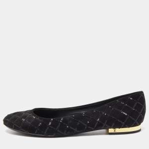 Pre Owned Louis Vuitton Black Suede Sequins Embellished Ballet Flats Size 39
