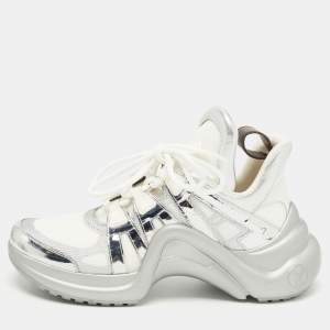 Louis Vuitton Silver/White Leather and Mesh Archlight Sneakers Size 39 