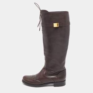 Louis Vuitton Brown Leather Knee Length Boots Size 39