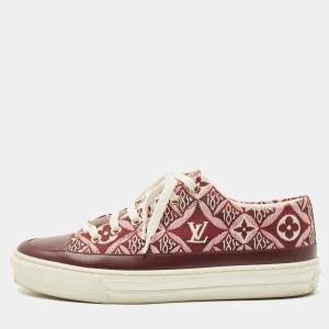 Louis Vuitton Burgundy Leather and Canvas Stellar Low Top Sneakers Size 38.5
