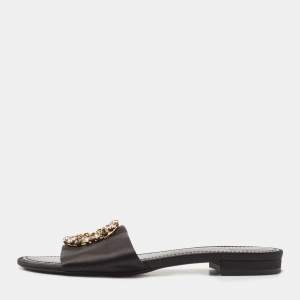 Louis Vuitton Black Satin Madeleine Flat Slides Size 36 