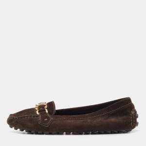 Pre Owned Louis Vuitton Brown Suede Oxford Ballet Flats Size 39.5 