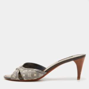 Louis Vuitton Two Tone Monogram Canvas Mini Lin Kiss Me Slide Sandals Size 39.5