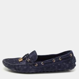 Louis Vuitton Navy Blue Monogram Embossed Suede Gloria Loafers Size 37.5