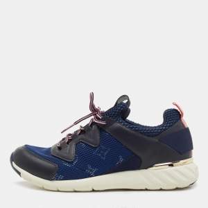 Louis Vuitton Blue/Black Monogram Mesh and Leather Aftergame Sneakers Size 36