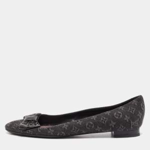 Louis Vuitton Black Monogram Canvas and Patent Leather Bow Ballet Flats Size 37.5