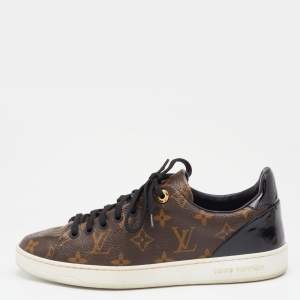 Louis Vuitton Brown Canvas and Patent Leather Frontrow Sneakers Size 38