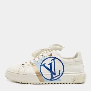 Louis Vuitton White/Blue Leather Time Out Sneakers Size 38