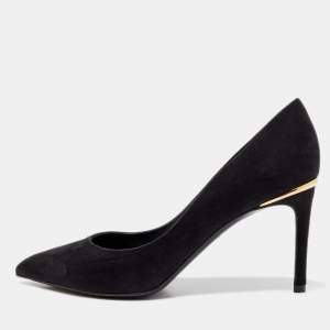 Pre Owned Louis Vuitton Black Suede Pointed Toe Pumps Size 36.5