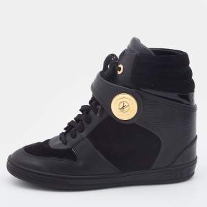 Louis Vuitton Black Suede, Epi Leather and Patent Leather High Top Sneakers Size 38