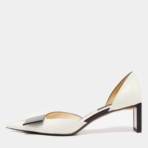 Pre Owned Louis Vuitton Black/White Leather Bow D'orsay Pumps Size 37