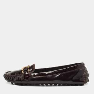 Louis Vuitton Burgundy Patent Leather Oxford Slip On Loafers Size 38.5