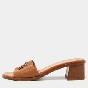 Louis Vuitton Brown Leather Lock It Slide Sandals Size 38