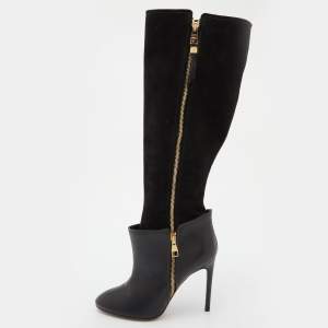 Pre Owned Louis Vuitton Black Leather and Suede Calf Length Booties Size 38