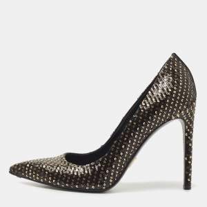 Louis Vuitton Black Sequins Liza Pointed Toe Pumps Size 38.5