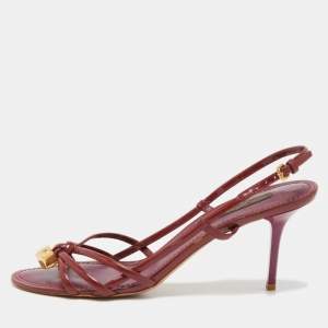 Louis Vuitton Burgundy Patent Leather Dice Slingback Sandals Size 38.5