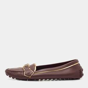 Pre Owned Louis Vuitton Burgundy/Gold Leather Oxford Loafers Size 41