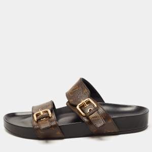 Louis Vuitton Brown Monogram Coated Canvas Bom Dia Flat Slides Size 39