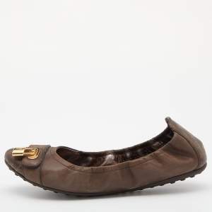 Pre Owned Louis Vuitton Brown Monogram Canvas and Shimmer Leather Lucky Ballet Flats Size 40