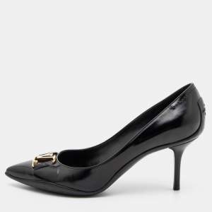 Pre Owned Louis Vuitton Black Leather Logo Pointed Toe Pumps Size 38