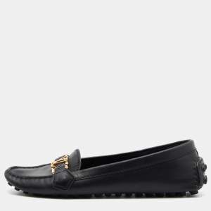 Pre Owned Louis Vuitton Black Leather Oxford Slip On Loafers Size 40.5