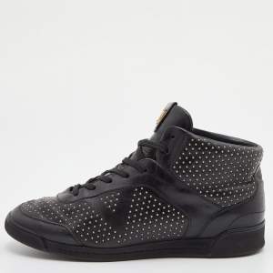 Louis Vuitton Black Leather Studded Lace Up Sneakers Size 37.5