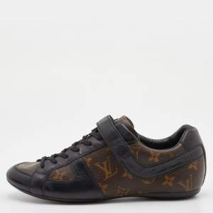 Louis Vuitton Brown/Black Monogram Canvas and Leather Lace Up Sneakers Size 39