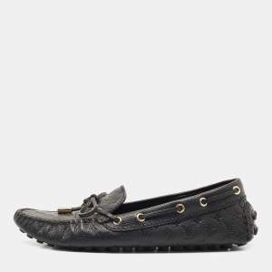 Pre Owned Louis Vuitton Black Embossed Leather Gloria Loafers Size 36