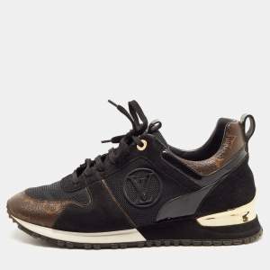 Louis Vuitton Black Leather and Monogram Canvas Run Away Low Top Sneakers Size 41
