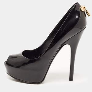 Pre Owned Louis Vuitton Black Patent Leather Lock It Pumps Size 38.5