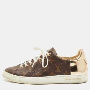 Louis Vuitton Gold Coated Canvas and Patent Leather Frontrow Sneakers Size 37