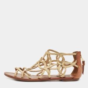 Louis Vuitton Gold Leather Gladiator Flats Size 38.5