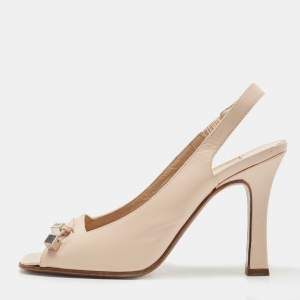 Pre Owned Louis Vuitton Beige Leather Slingback Peep Toe Pumps Size 36   