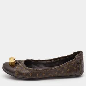 Louis Vuitton Brown Monogram Canvas and Leather Cap Toe Dice Ballet Flats Size 39