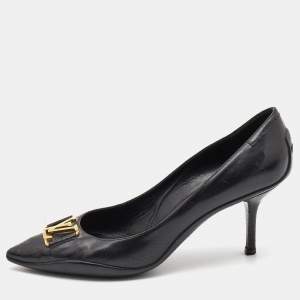 Pre Owned Louis Vuitton Black Leather Logo Pointed Toe Pumps Size 38