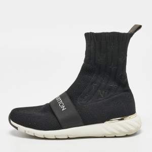 Louis Vuitton Black Knit Fabric Sock High Top Sneakers Size 38