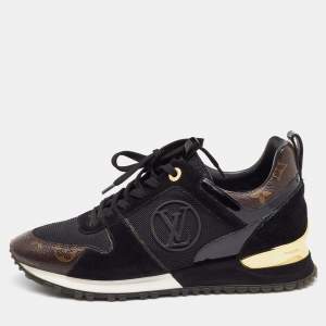 Louis Vuitton Black/Brown Monogram Canvas, Mesh and Suede Run Away Low Top Sneakers Size 38.5