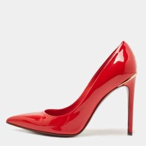 Pre Owned Louis Vuitton Red Patent Leather Eyeline Pointed Toe Pumps Size 37