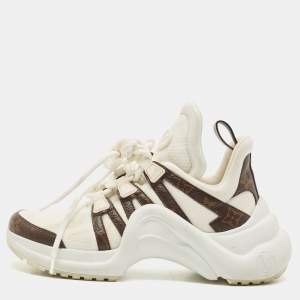 Pre Owned Louis Vuitton White/Brown Monogram Nylon, Leather Archlight  Sneakers Size 38
