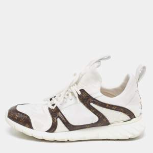 Louis Vuitton White Mesh and Monogram Canvas Aftergame Sneakers Size 38