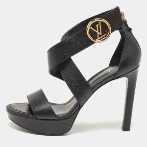 Louis Vuitton Black Leather Ankle Strap Sandals Size 39
