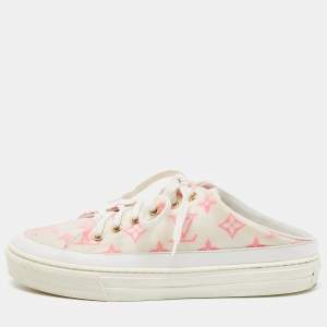 Louis Vuitton White Leather and Monogram Mesh Stellar Mules Sneakers Size 38