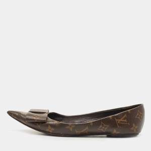 Pre Owned Louis Vuitton Brown Monogram Canvas Louise Bow Ballet Flats Size 39.5