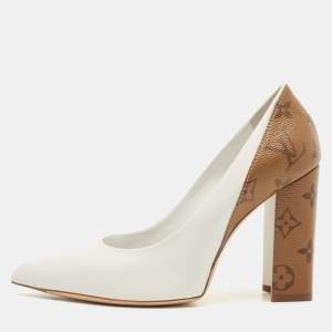 Louis Vuitton White/Brown Monogram Canvas and Leather Rodeo QueenP Pumps Size 37.5